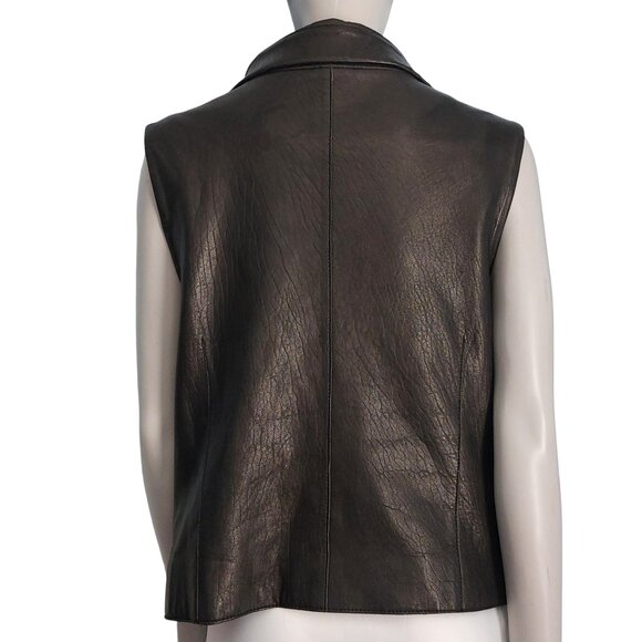 Andrew Marc Black Leather Vest Size Large Edgy Sophisticated Lined Pockets Biker - Picture 5 of 15